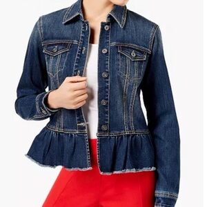 INC International Concepts Blue Denim Jacket with ruffle